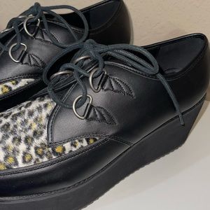 Strange Cvlt Bela Black Leopard High Platform Wedge D Ring Creeper